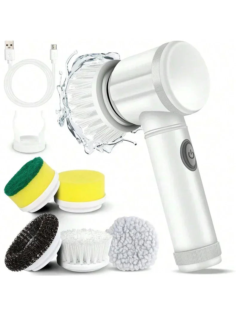 Cordless Electric Spin Scrubber — 
5 Brush Heads Included