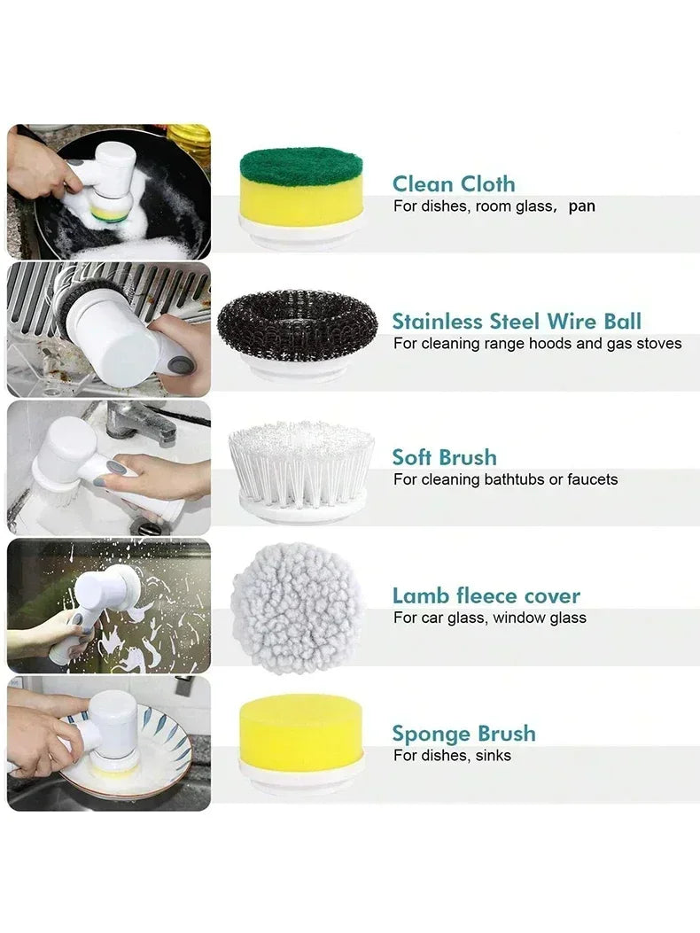 Cordless Electric Spin Scrubber — 
5 Brush Heads Included