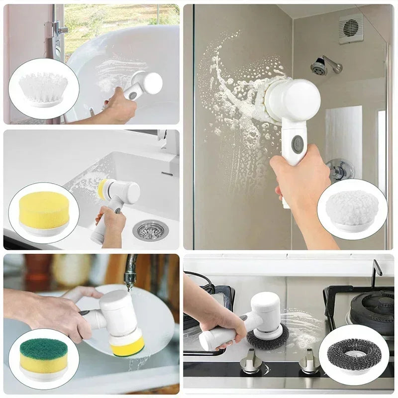 Cordless Electric Spin Scrubber — 
5 Brush Heads Included