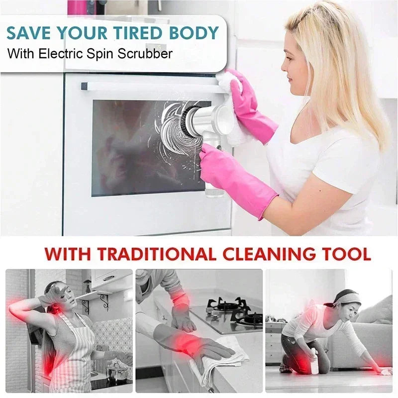 Cordless Electric Spin Scrubber — 
5 Brush Heads Included