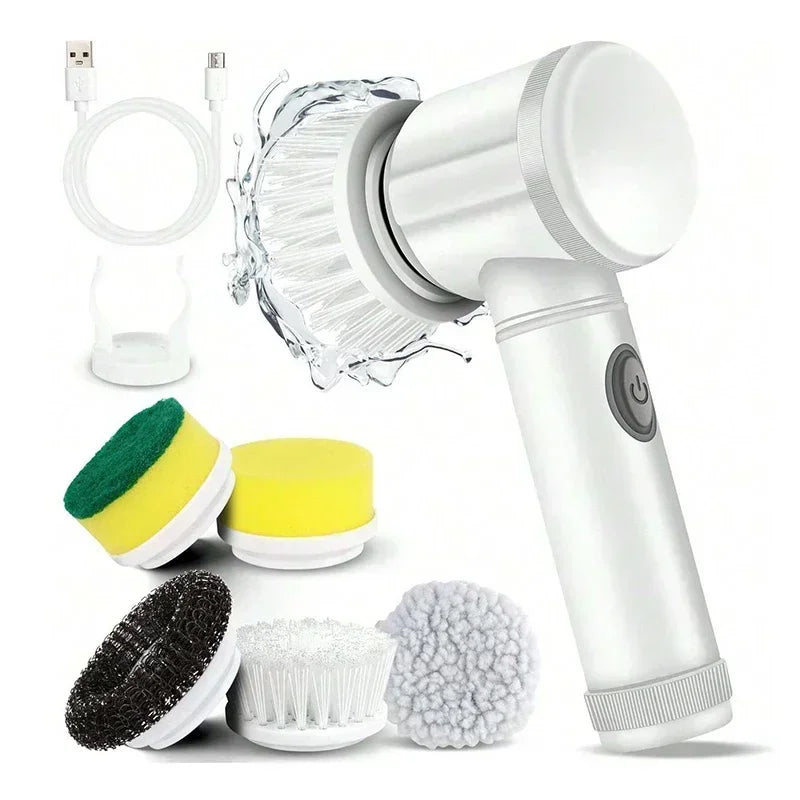 Cordless Electric Spin Scrubber — 
5 Brush Heads Included
